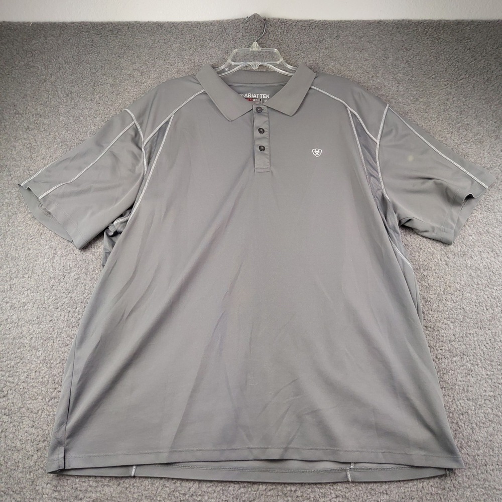 Ariat Polo Shirt Mens 2XL XXL Heat Series Grey Short Sleeve Performance Sport